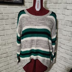 No Comment Green/Navy/Grey Sriped High/Low Sweater SZ XL
